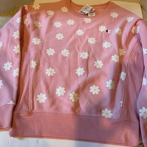 Champion Pink Daisy Reverse Weave Sweat Shirt NWT Size Small HTF Rare print